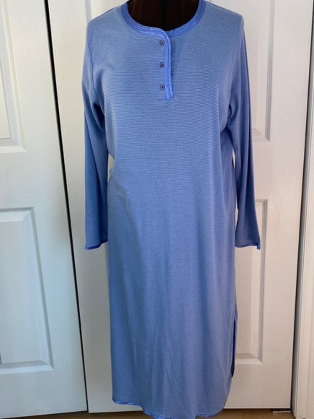 Addition Elle Cotton blend Striped Blue Nightgown, 2X Plus, 18, 20